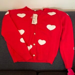 Nanette Lepore Red with White Hearts Buttoned Sweater/Jacket size M